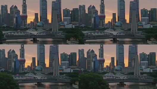 上海日出朝霞火烧云陆家嘴外滩航拍高清在线视频素材下载