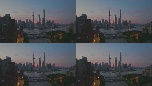 上海日出朝霞火烧云陆家嘴外滩航拍高清在线视频素材下载