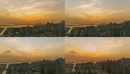 航拍深圳前海夕阳的晚霞高清在线视频素材下载