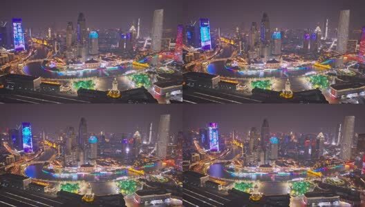 津湾广场夜景航拍高清在线视频素材下载