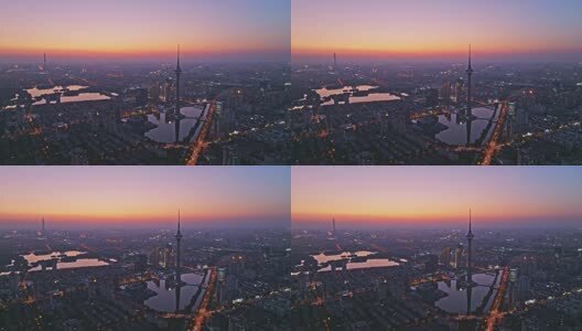天津广播电视塔夜景航拍高清在线视频素材下载