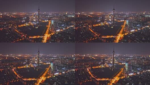 天津广播电视塔夜景航拍高清在线视频素材下载