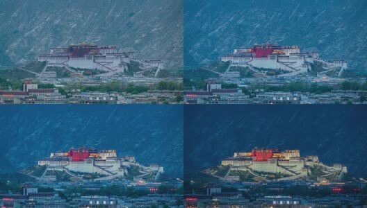 西藏拉萨布达拉宫长焦拍摄日转夜延时高清在线视频素材下载