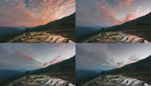 广西桂林小严底梯田晚霞延时高清在线视频素材下载