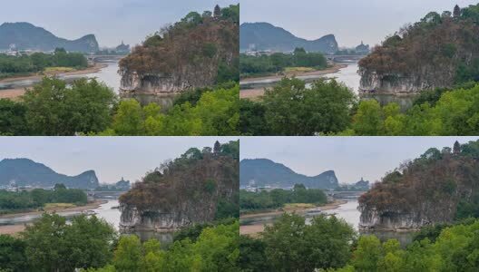 广西桂林城徽象鼻山穿山塔山全家福风光延时高清在线视频素材下载