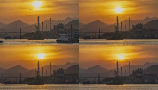 虎跳门水道出海口日落高清在线视频素材下载