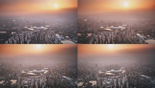 天津奥体中心城市航拍延时摄影高清在线视频素材下载