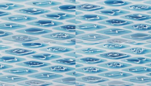 排列整齐的应用软件图标三维渲染高清在线视频素材下载