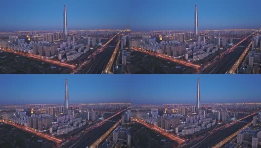 天津滨海地标夜景航拍高清在线视频素材下载