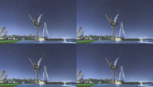 苏州城市宣传地标飞翔雕塑苏州之眼摩天轮星轨延时高清在线视频素材下载