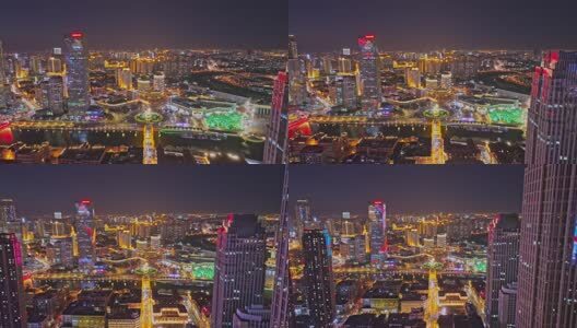 天津解放北路世纪钟解放桥夜景航拍高清在线视频素材下载