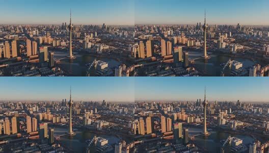 天津广播电视塔航拍高清在线视频素材下载