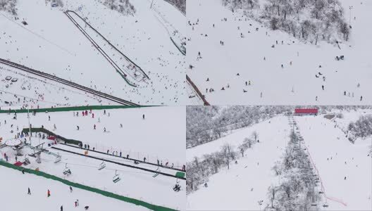 成都西岭雪山的滑雪场航拍合集高清在线视频素材下载