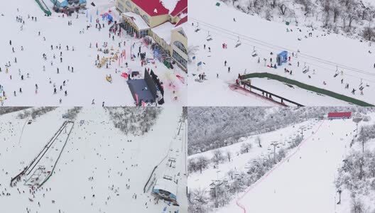 成都西岭雪山的滑雪场航拍合集高清在线视频素材下载