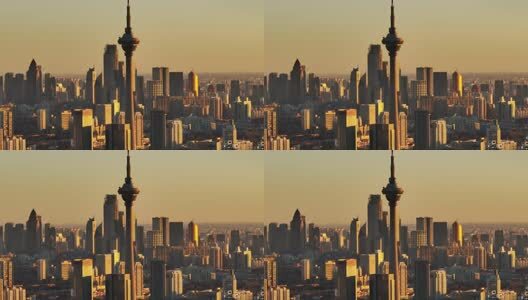 天津广播电视塔长焦航拍高清在线视频素材下载