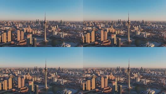 天津广播电视塔天塔城市天际线航拍高清在线视频素材下载