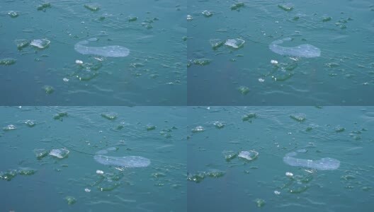 南京玄武湖公园湖面结冰和冰块下的气泡高清在线视频素材下载