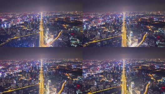 成都高新区欧洲中心天府软件园天府大道夜景航拍延时高清在线视频素材下载