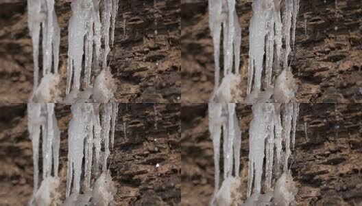 初春正在消融的冰柱高清在线视频素材下载