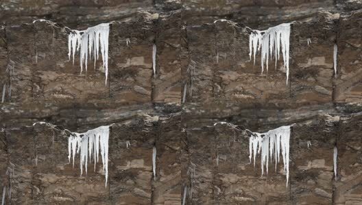 初春正在消融的冰柱高清在线视频素材下载