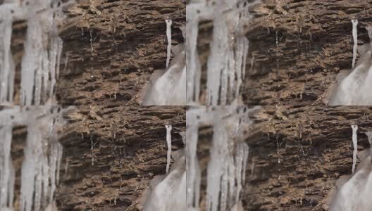初春正在消融的冰柱高清在线视频素材下载