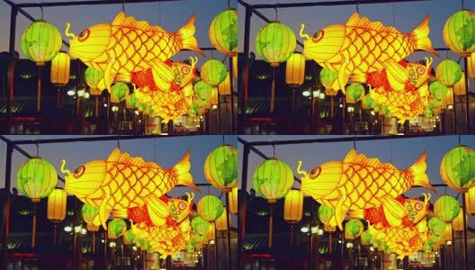 新年鱼灯花灯夜景高清在线视频素材下载