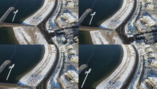 大连星海湾雪后航拍高清在线视频素材下载
