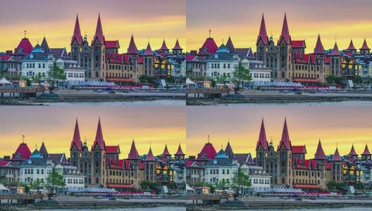 烟台海昌渔人码头清晨延时8K高清在线视频素材下载