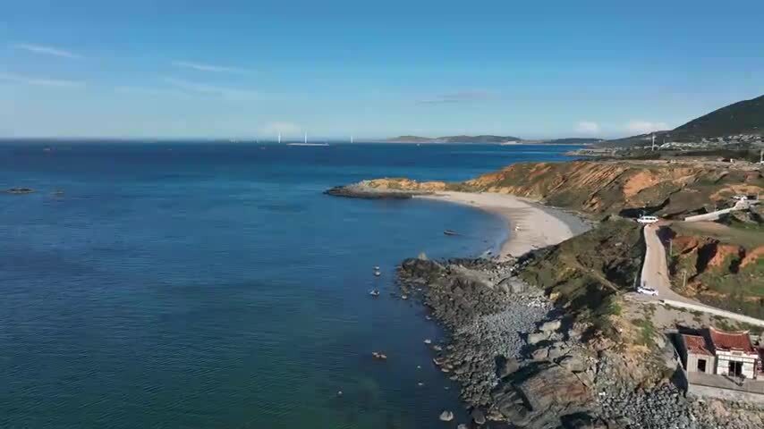 航拍福建平潭岛海岸沙滩