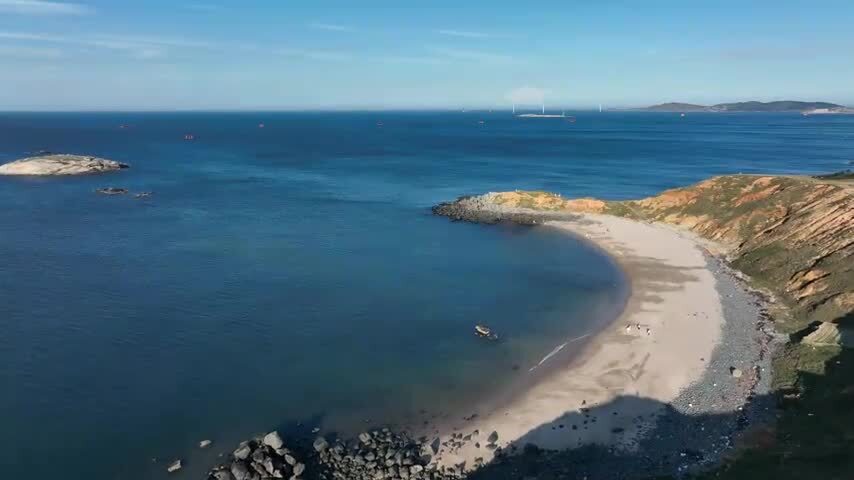 航拍福建平潭岛海岸沙滩