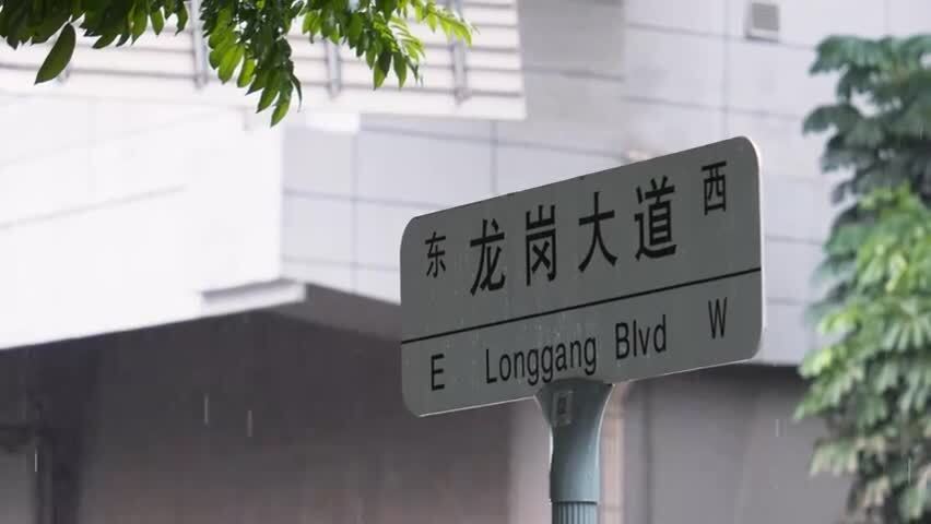下雨天的龙岗大道路牌