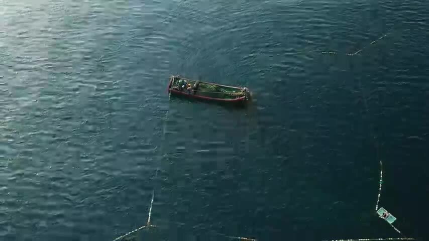 4k航拍渔民捕鱼