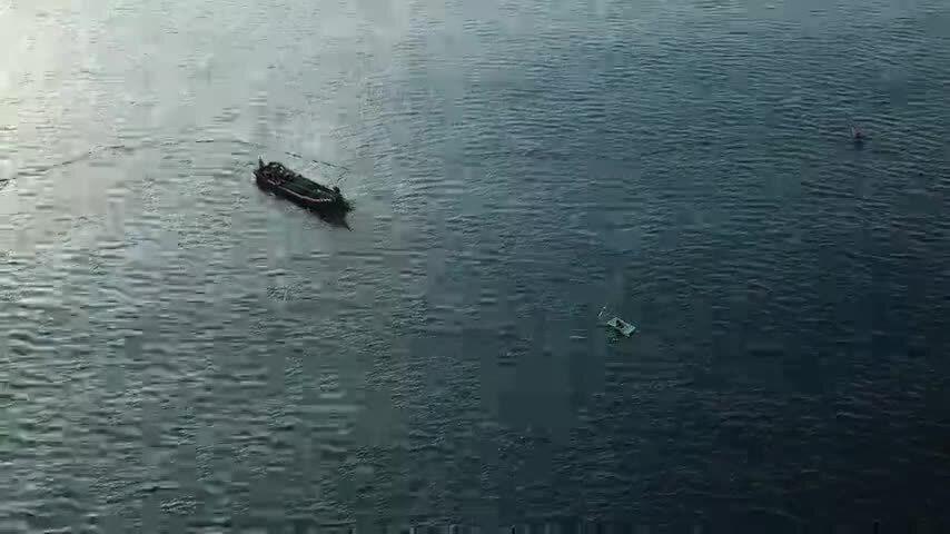 4k航拍渔民捕鱼