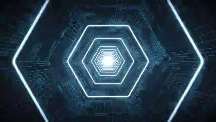 穿梭于蓝色科技感隧道3D渲染