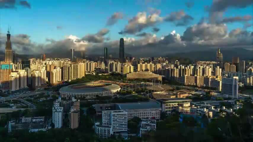 8K深圳罗湖建筑地标蓝天白云延时10