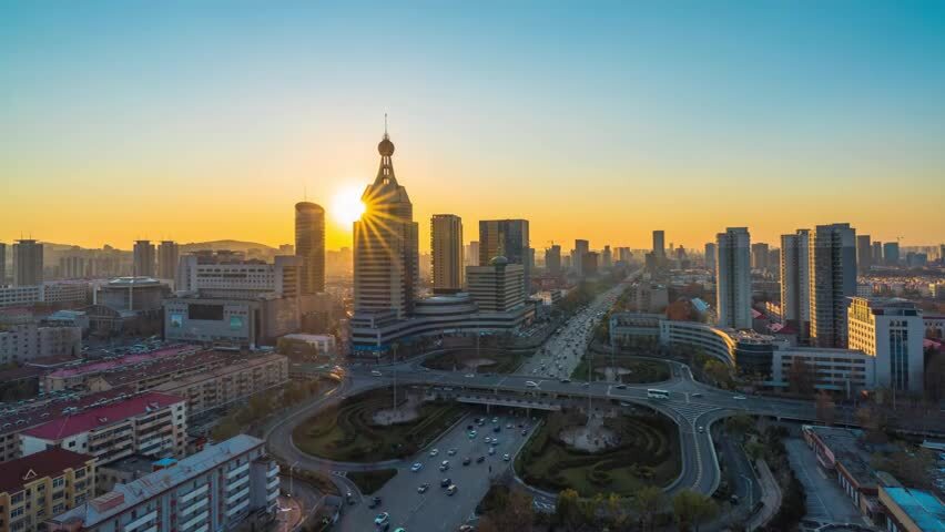 城市交通立交桥车流日转夜延时