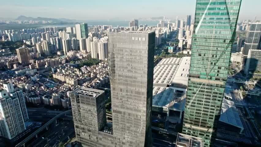 深圳市福田区建筑群日出航拍能源大厦