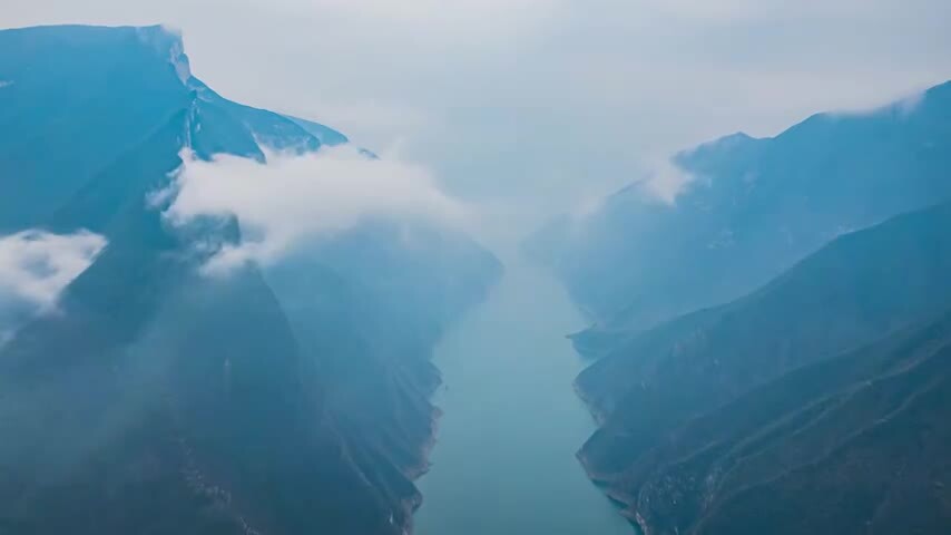 8K长江三峡壮丽河山俯视长江河道延时