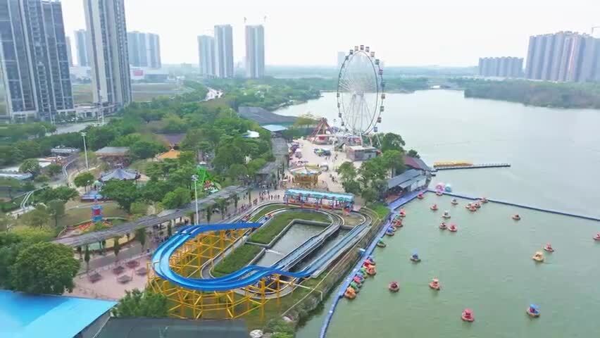 航拍清远清城区飞来湖公园