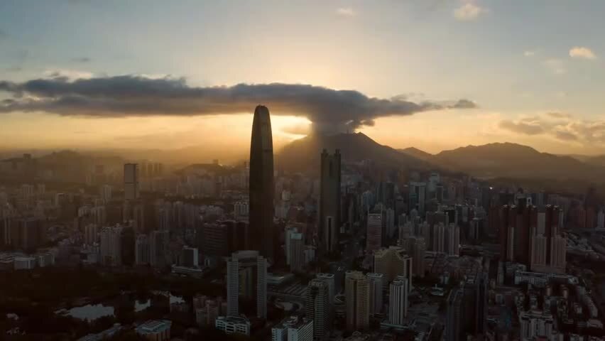 丁达尔光日出深圳罗湖地标延时视频