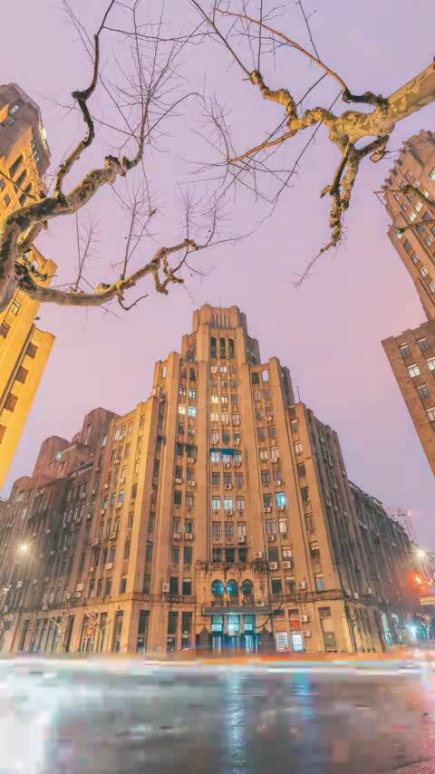 上海福州大楼与道路车轨延时摄影