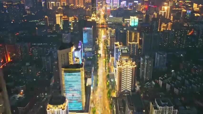 武汉中南路夜景航拍延时