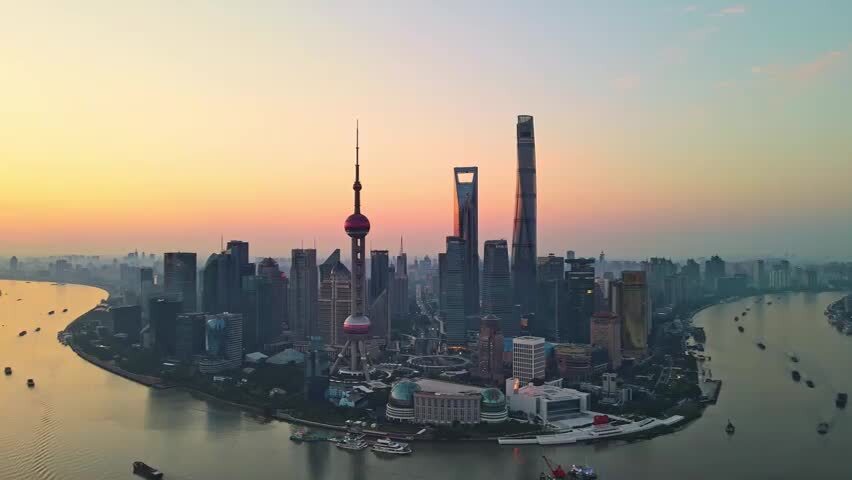 上海陆家嘴日出航拍