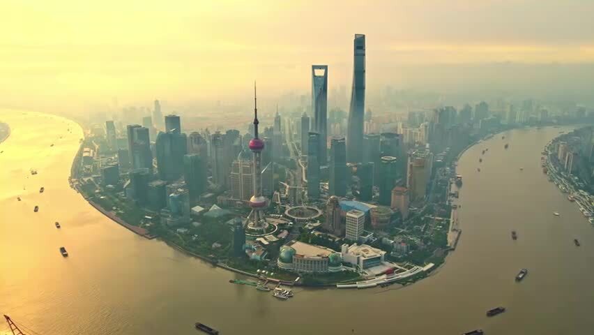 上海陆家嘴日出航拍