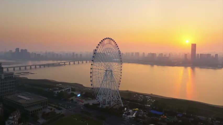 南昌之星摩天轮清晨日出唯美航拍