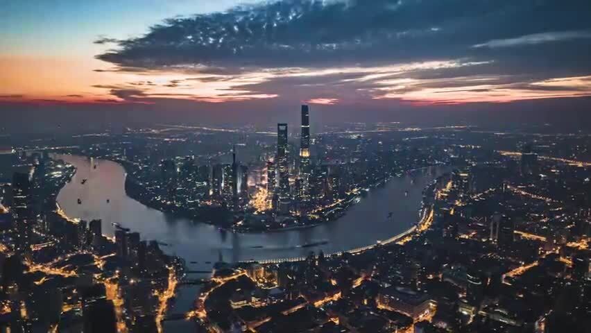 上海日出航拍延时