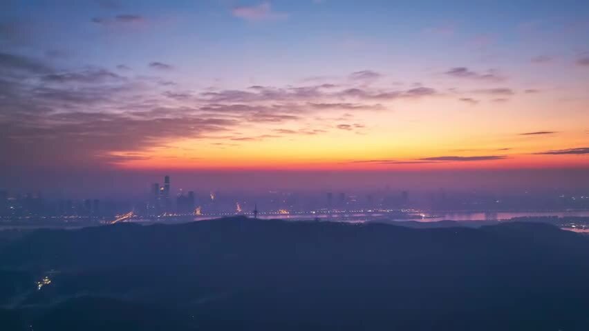 4k长沙岳麓山日出航拍延时