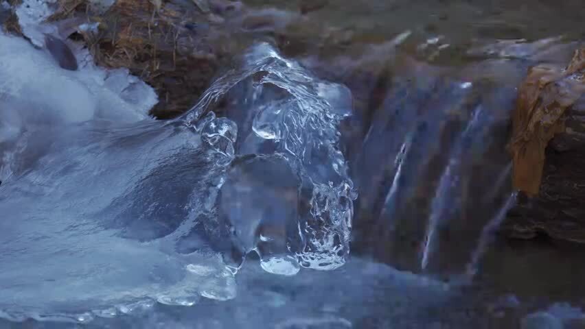 结冰了的小溪流水
