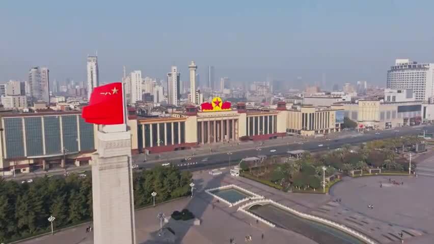 江西南昌八一广场城市建筑风光航拍