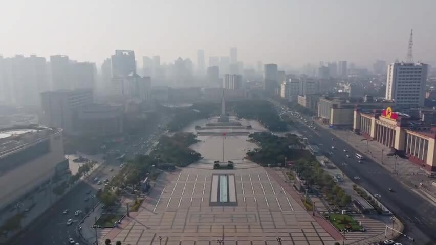 江西南昌八一广场城市建筑风光航拍